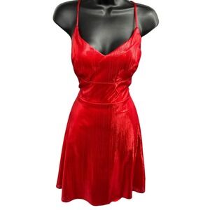 Lucci Lu‎ Red Strappy Open Back Boned Fit Flare Dress NWT 6